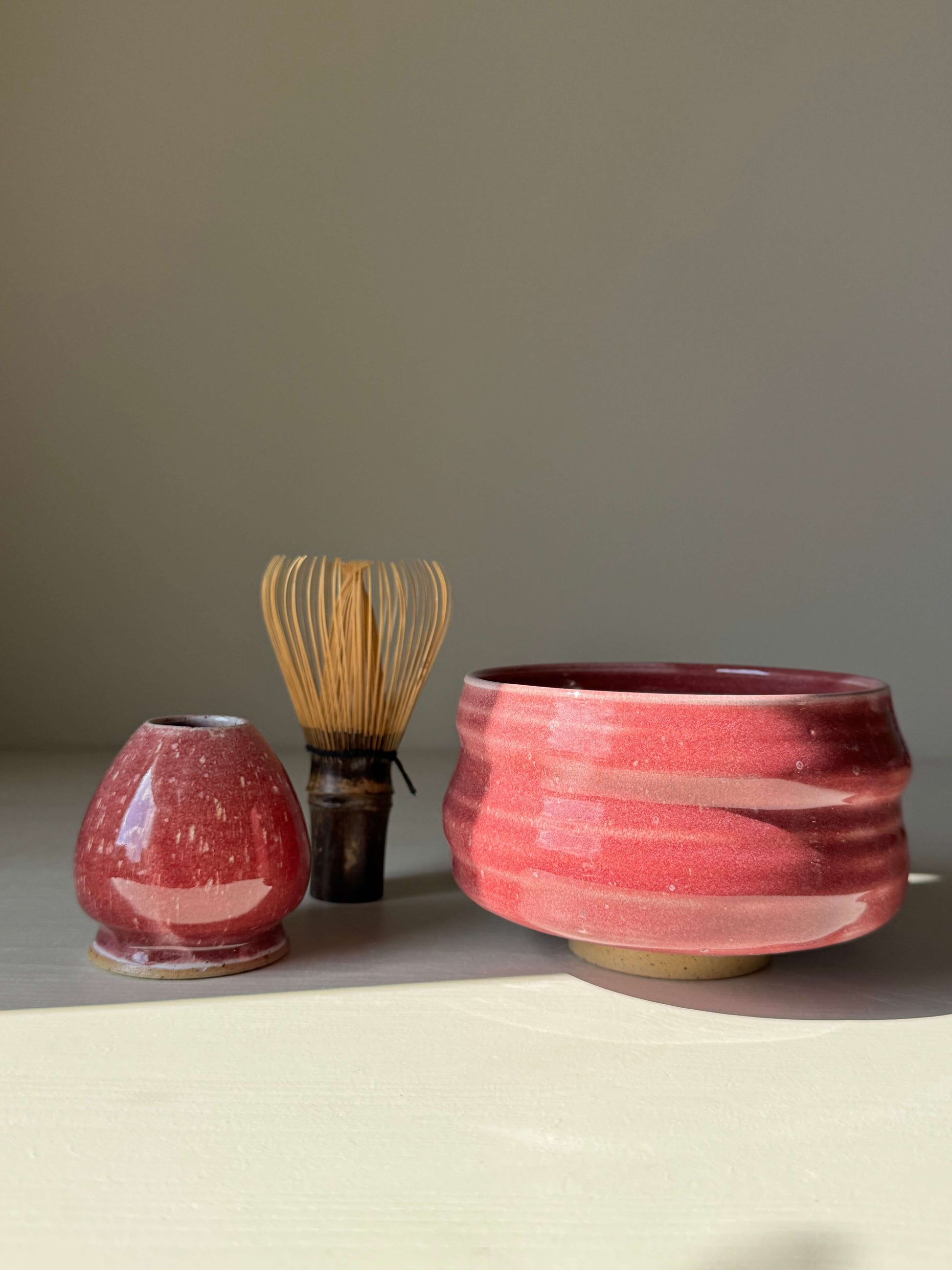 Handmade ceramic Matcha Bowl - Ume Series #05 with whisk, inspired by Japanese Ume blossom in early spring.