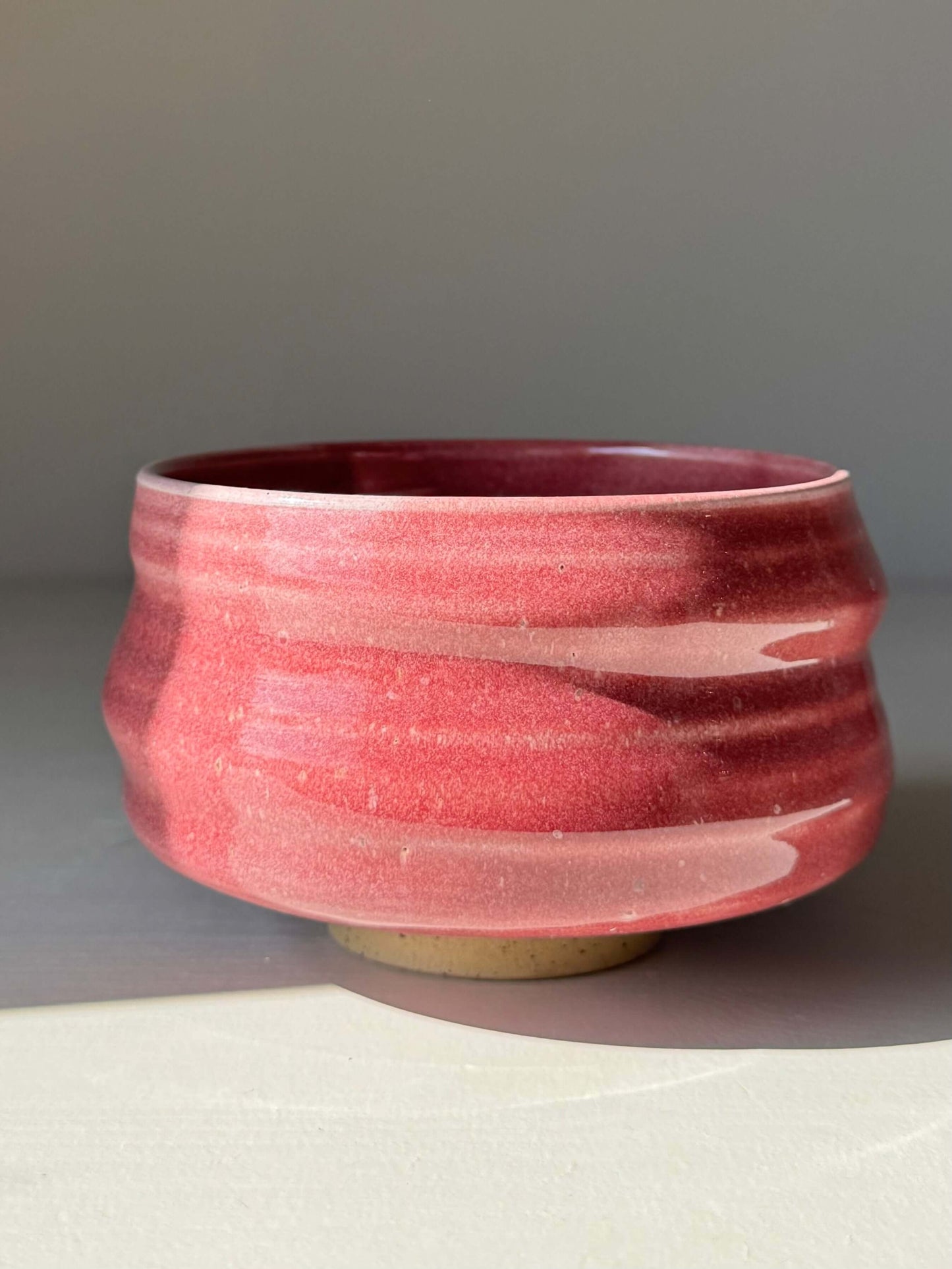 Handmade ceramic Matcha Bowl - Ume Series #05 inspired by Japanese ume blossom, featuring rounded shape and sculptural ridges.