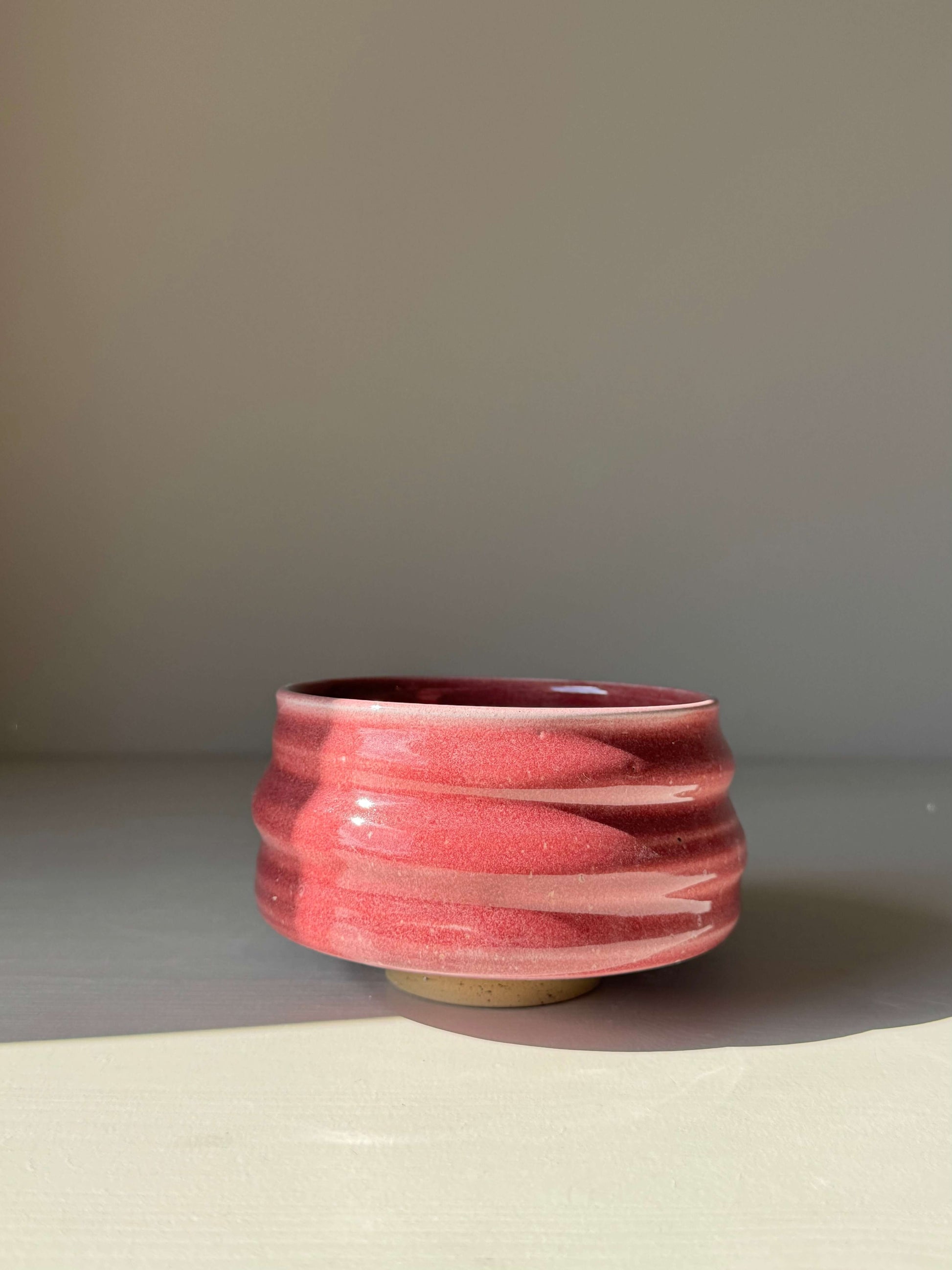 Handmade ceramic Matcha Bowl - Ume Series #06 with flowing ridges, inspired by Japanese Ume blossoms, in a fresh, new color.
