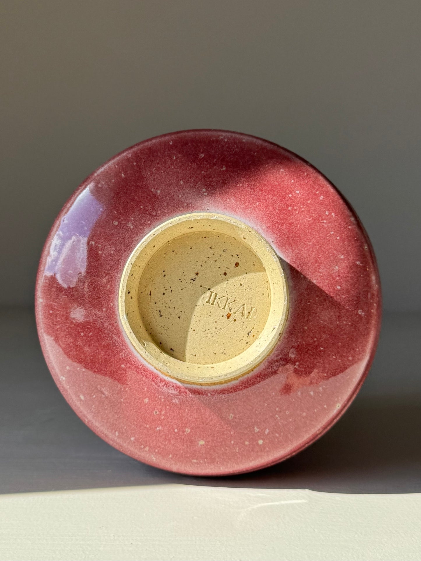 Bottom view of handmade ceramic Matcha Bowl - Ume Series #07 with a sculptural shape inspired by Japanese Ume blossom.