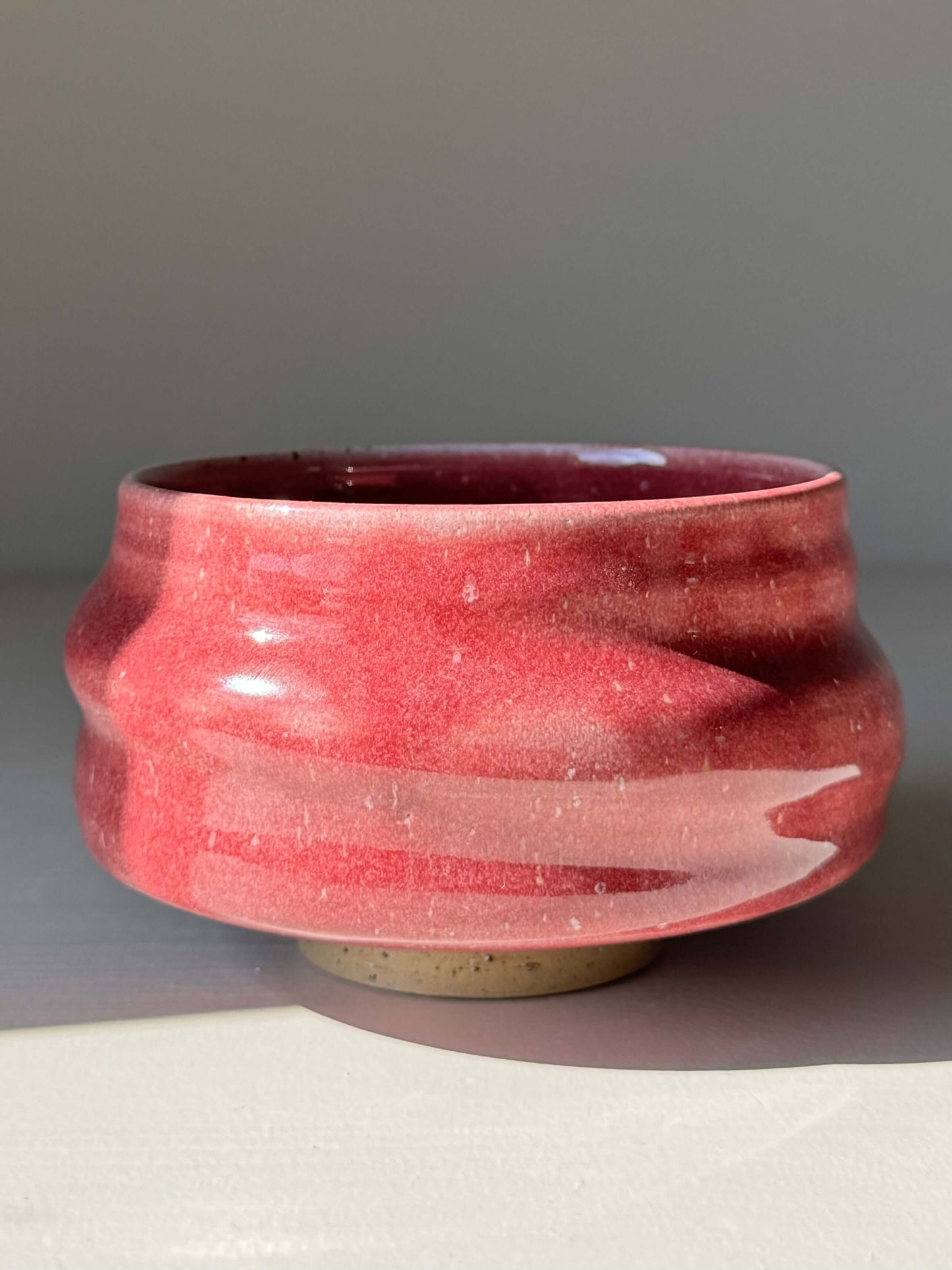 Matcha Bowl - Ume Series #07, handmade ceramic with sculptural design inspired by Japanese Ume blossom in vibrant pink hue.