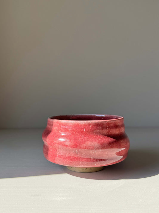 Handmade ceramic Matcha Bowl - Ume Series #07 in red, inspired by Japanese Ume blossom, featuring a rounded shape and wide foot.