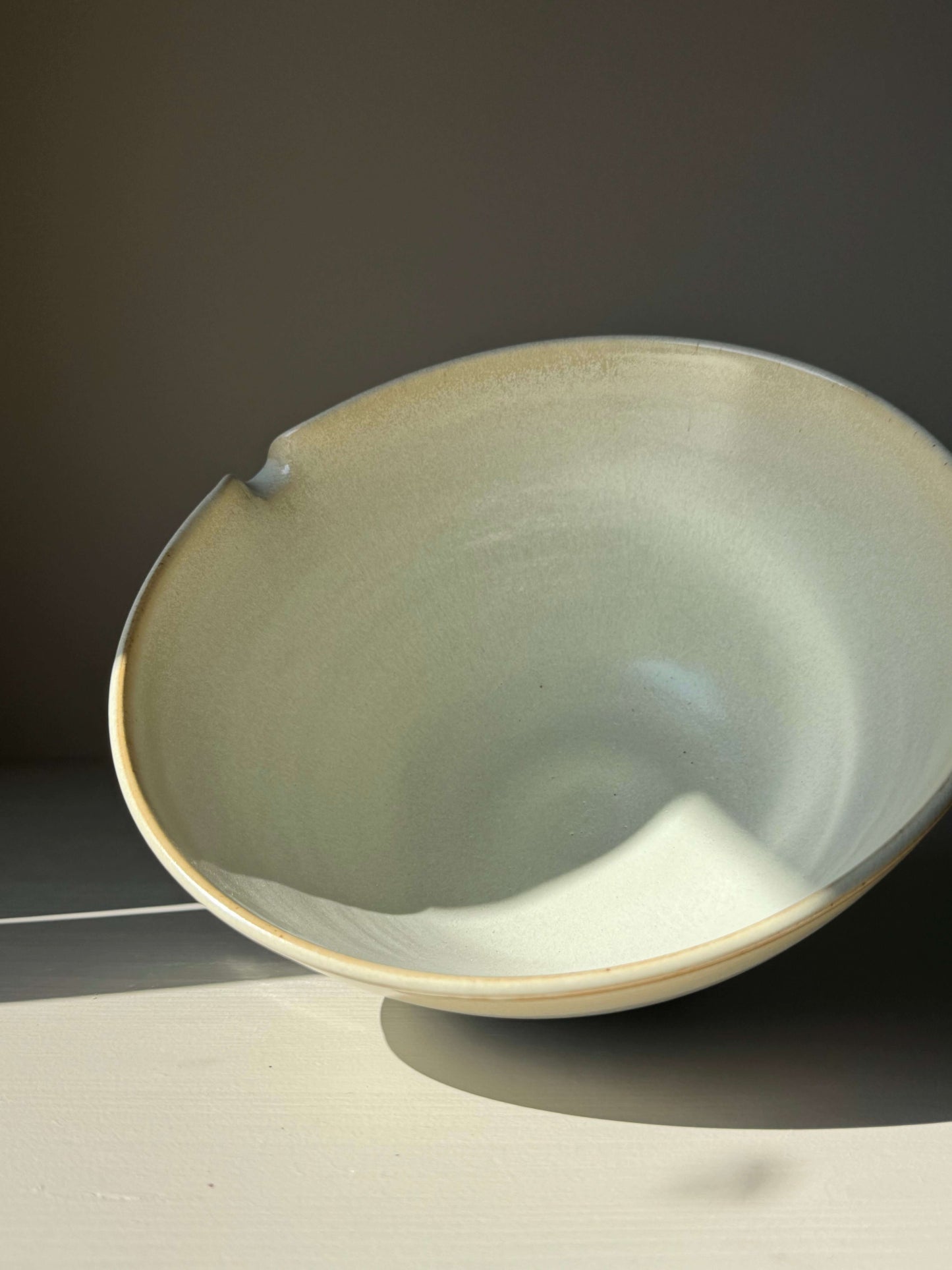 Pouring Bowl – Moonstone handmade ceramic with carved spout, soft creamy satin finish, medium size, elegant and balanced design