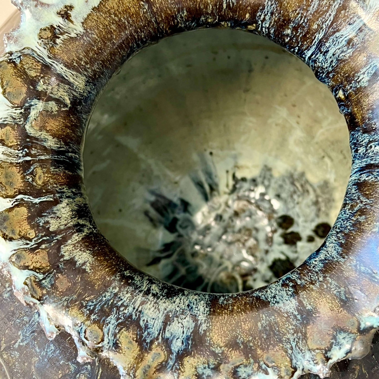 Top view of Extra Large Hand built Vase showcasing handmade ceramic glaze detailing.