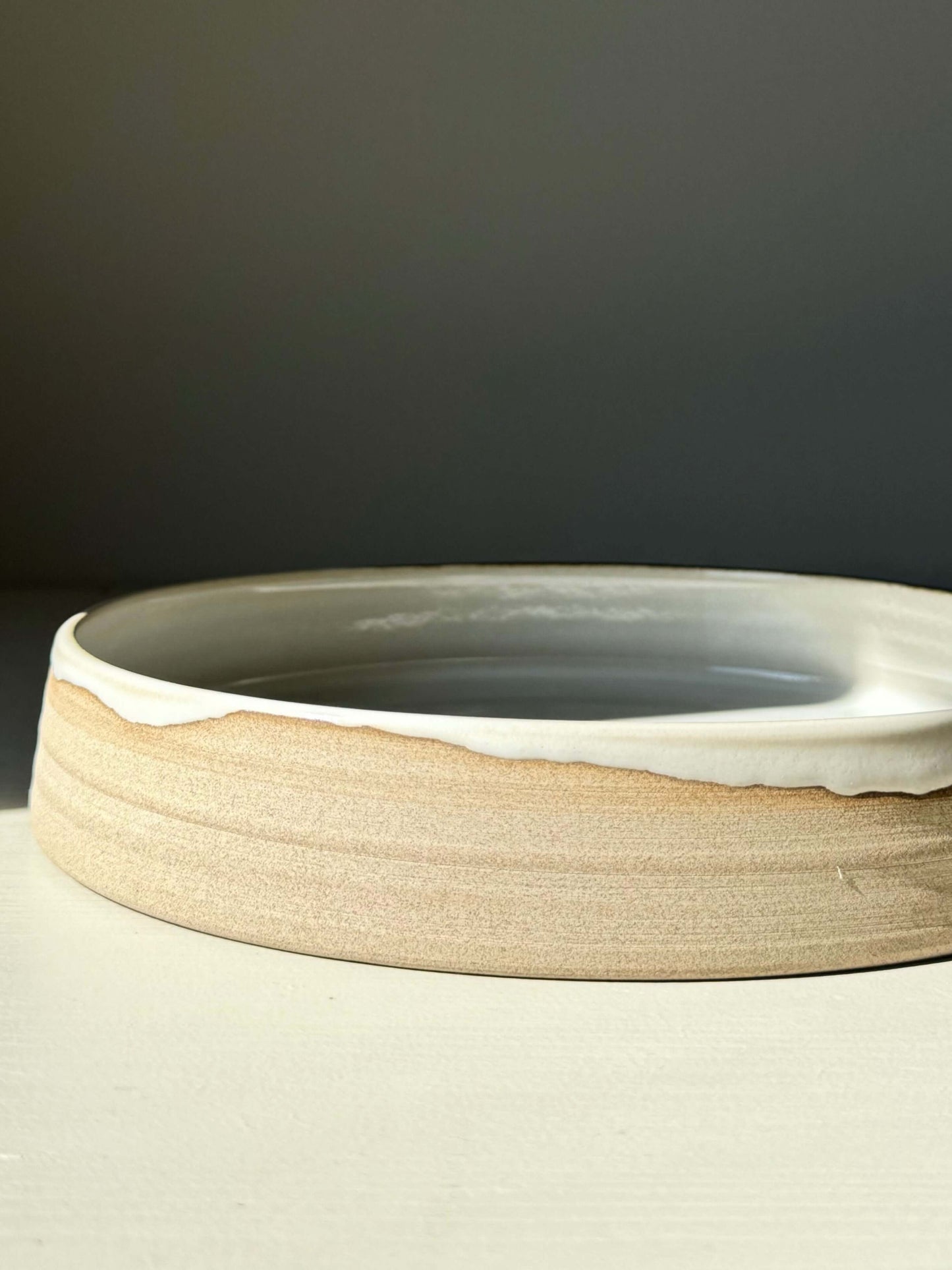 Handmade ceramic Large Plate – Yuki Series with glossy white glaze and toffee clay exterior