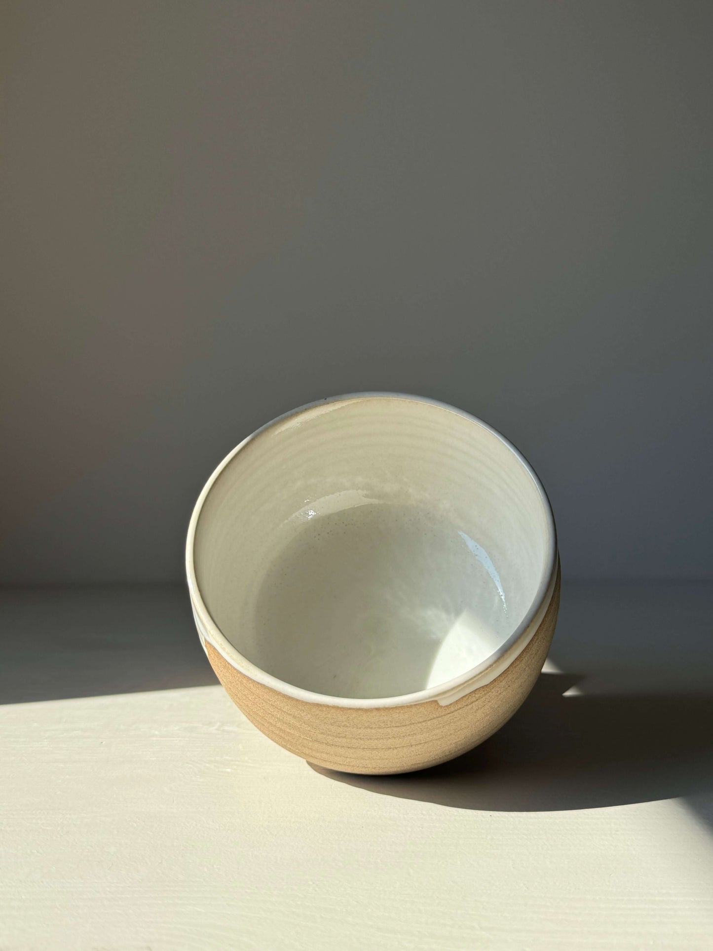 Handmade Yuki Series Matcha bowl with toffee clay and white glaze, wheel-thrown and unique, perfect for daily rituals.