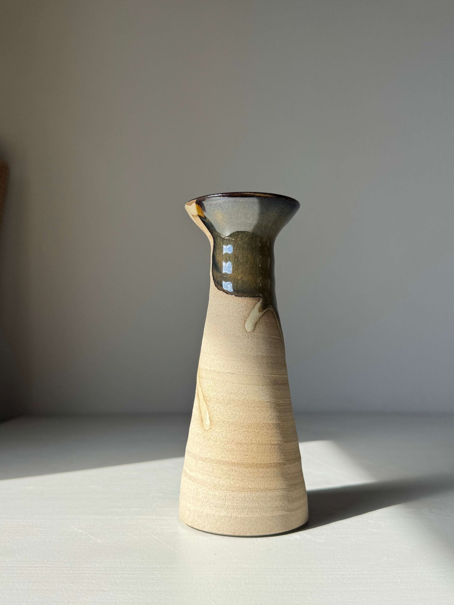 Handmade ceramic Medium Vase – Inyo Series #04 with unique glaze, featuring a tall, sculptural silhouette and narrow spout.