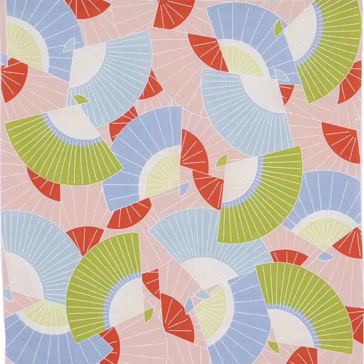 Medium Furoshiki - Pink Fan - Organic Cotton featuring handmade ceramic-inspired pattern in pink, red, and green design by Adeline Klam.