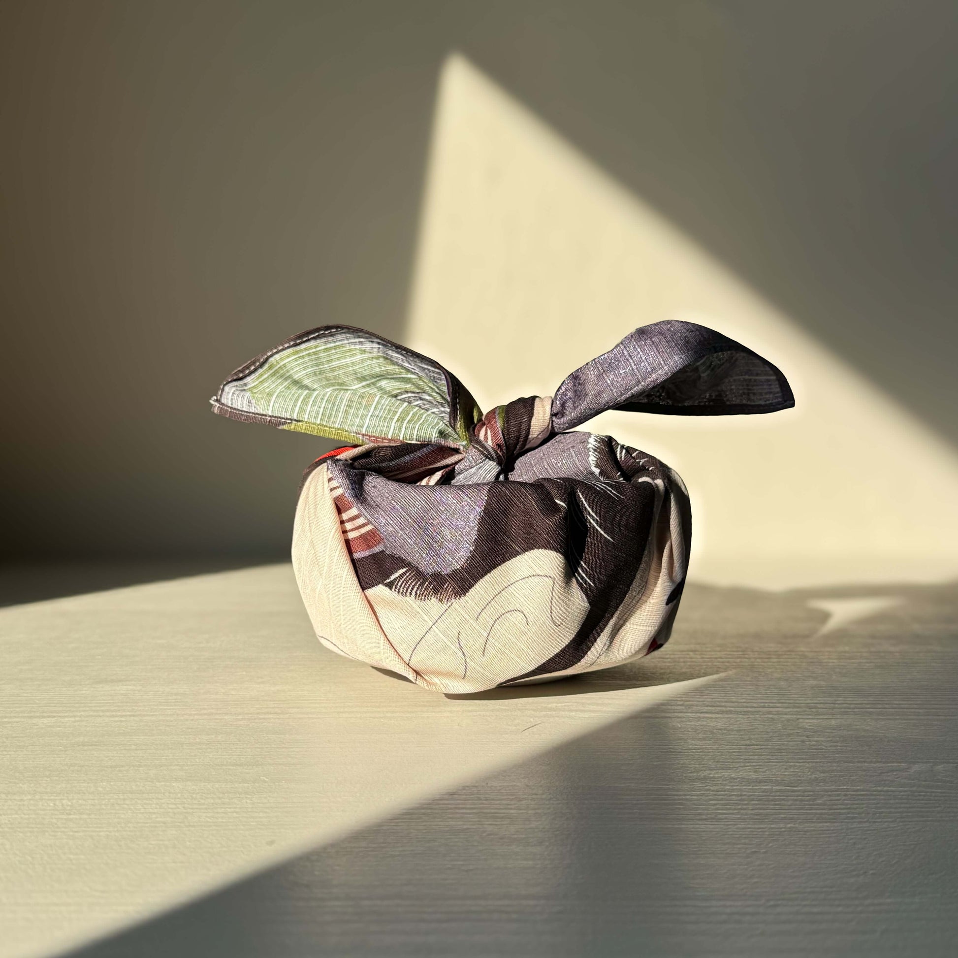 Small Furoshiki - Sharaku Gray reusable wrapping cloth for gifts, handmade ceramic items, or carrying essentials; 100% cotton.