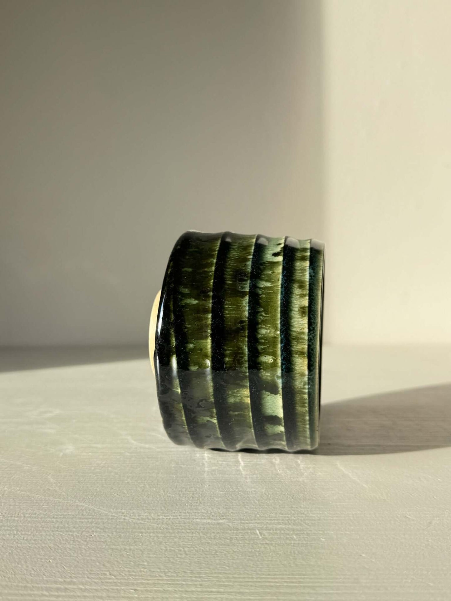 Textured Matcha Bowl - Hinoki #19 with green glaze and textured finish