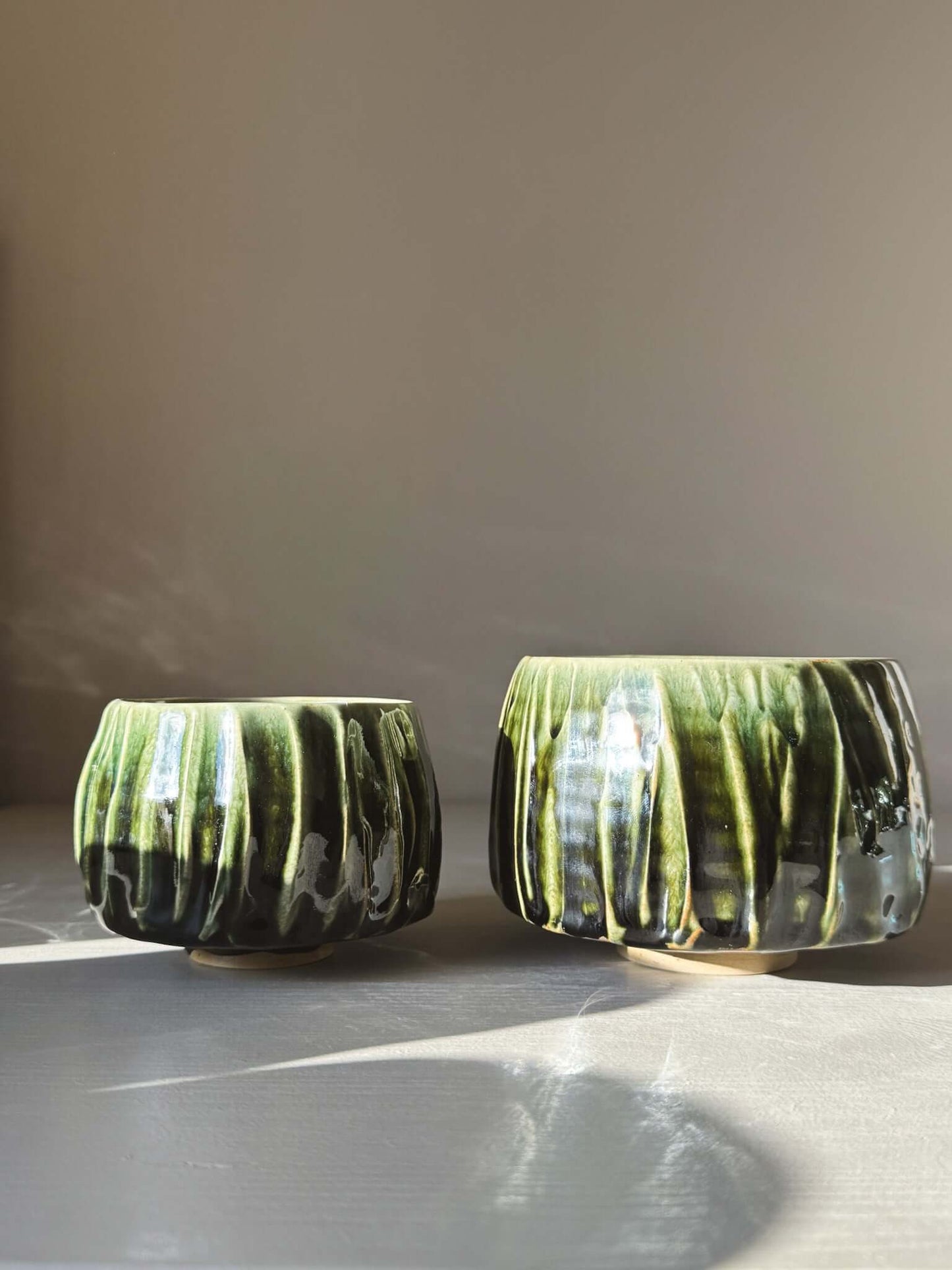 Textured Matcha Bowl - Hinoki #08 with green glaze and unique textured finish, inspired by the calming hues of the Hinoki tree.