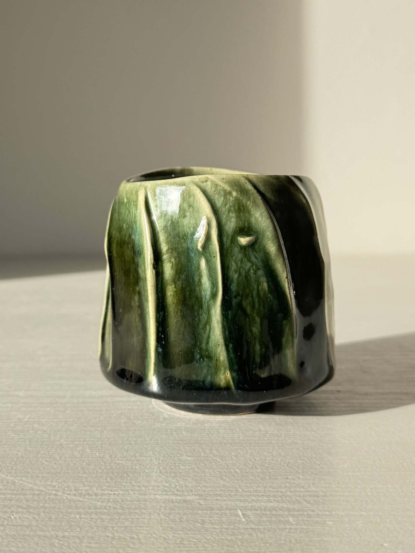 Yunomi Cup - Hinoki Series #25 with deep green glaze and subtle texture, hand-crafted for everyday tea moments.