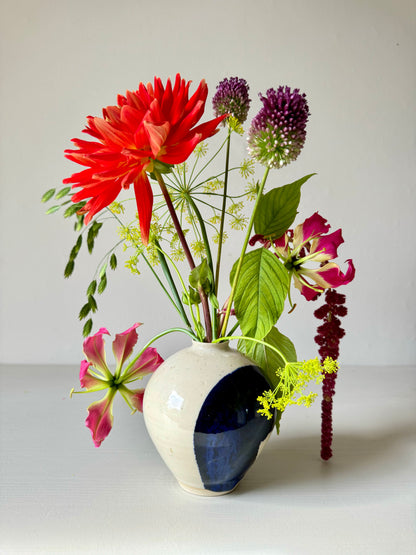 Handmade Medium Vase - Clear glaze & Cobalt Blue