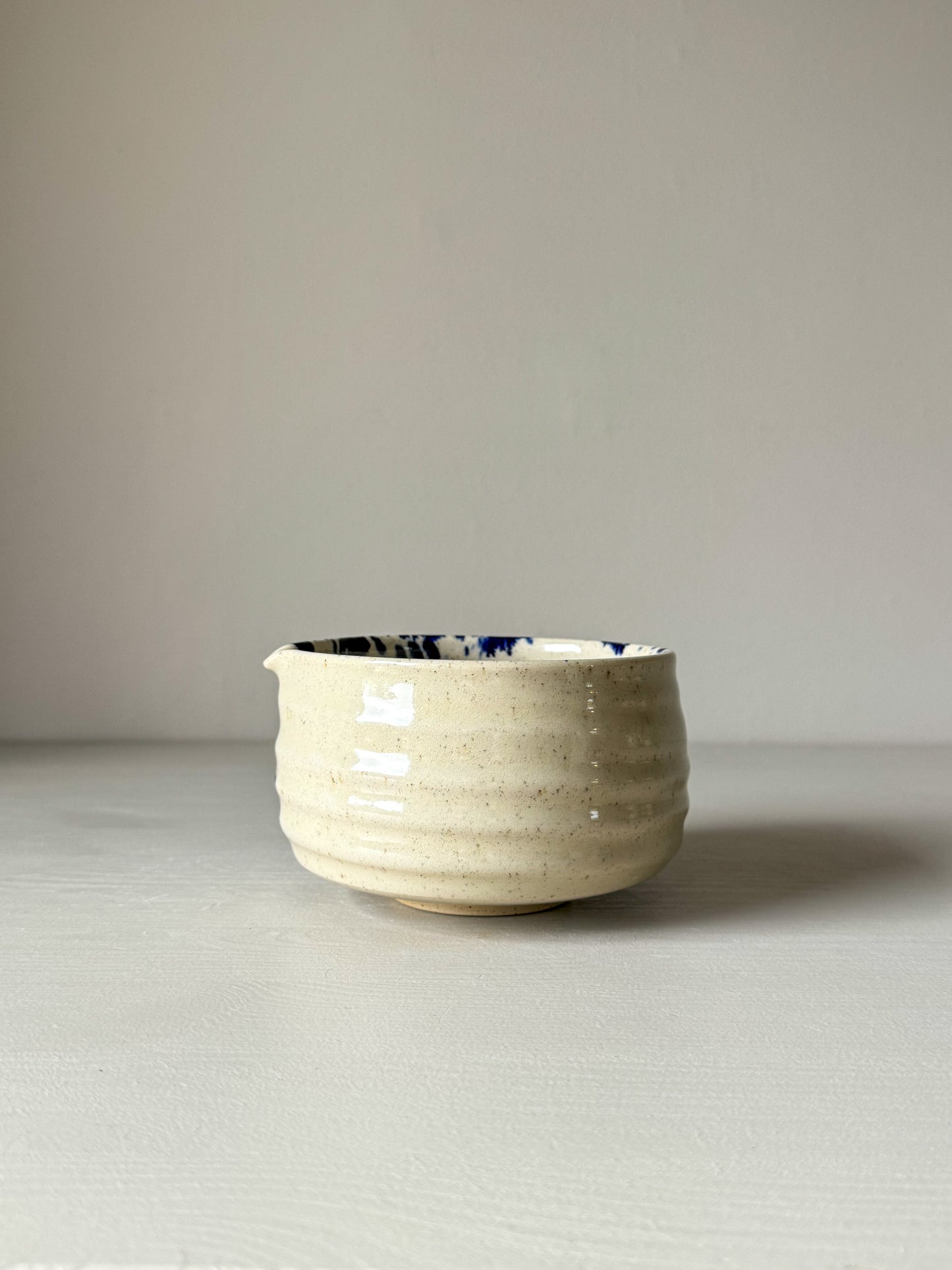 Matcha bowl with spout - Clear glaze & Cobalt blue 03