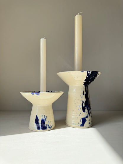 IKKAY Ceramics Candlestick Holder - Large - Clear Glaze & Cobalt Blue