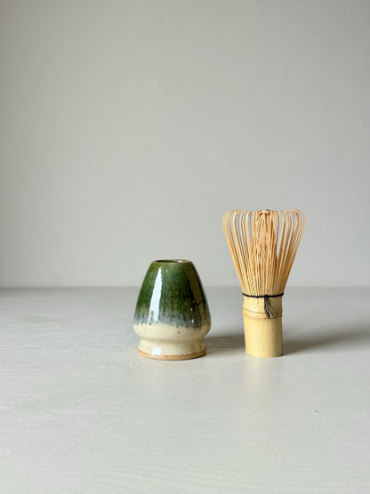 Matcha Whisk Holder - Clear Glaze & Green Rim