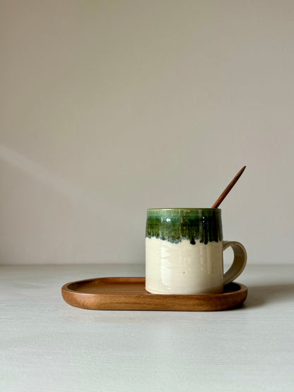 Handmade Mug - Clear glaze & Green Rim