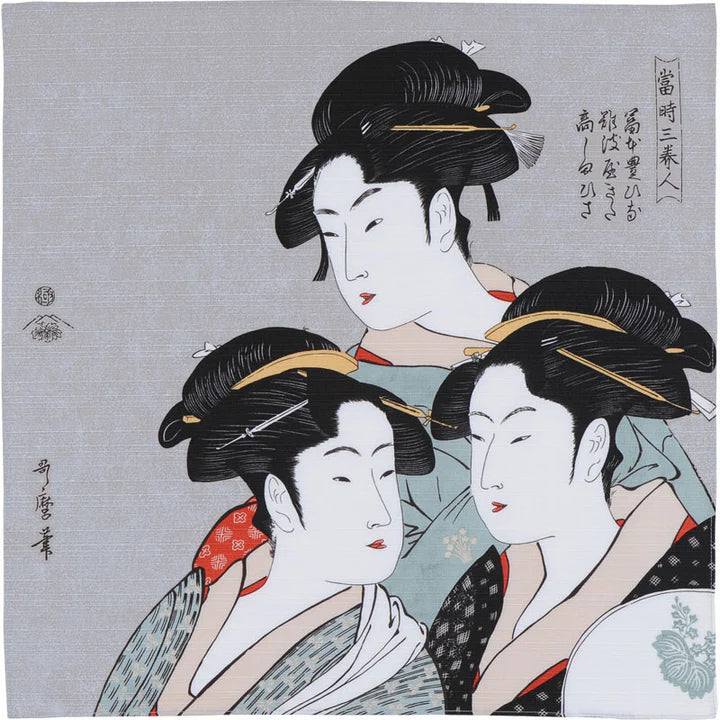 Small Furoshiki - 48 Ukiyo-e | Three Beauties Of The Present Day Gray