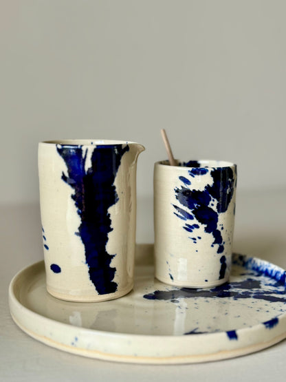 Handmade Small Milk Jug Clear glaze & Cobalt Blue