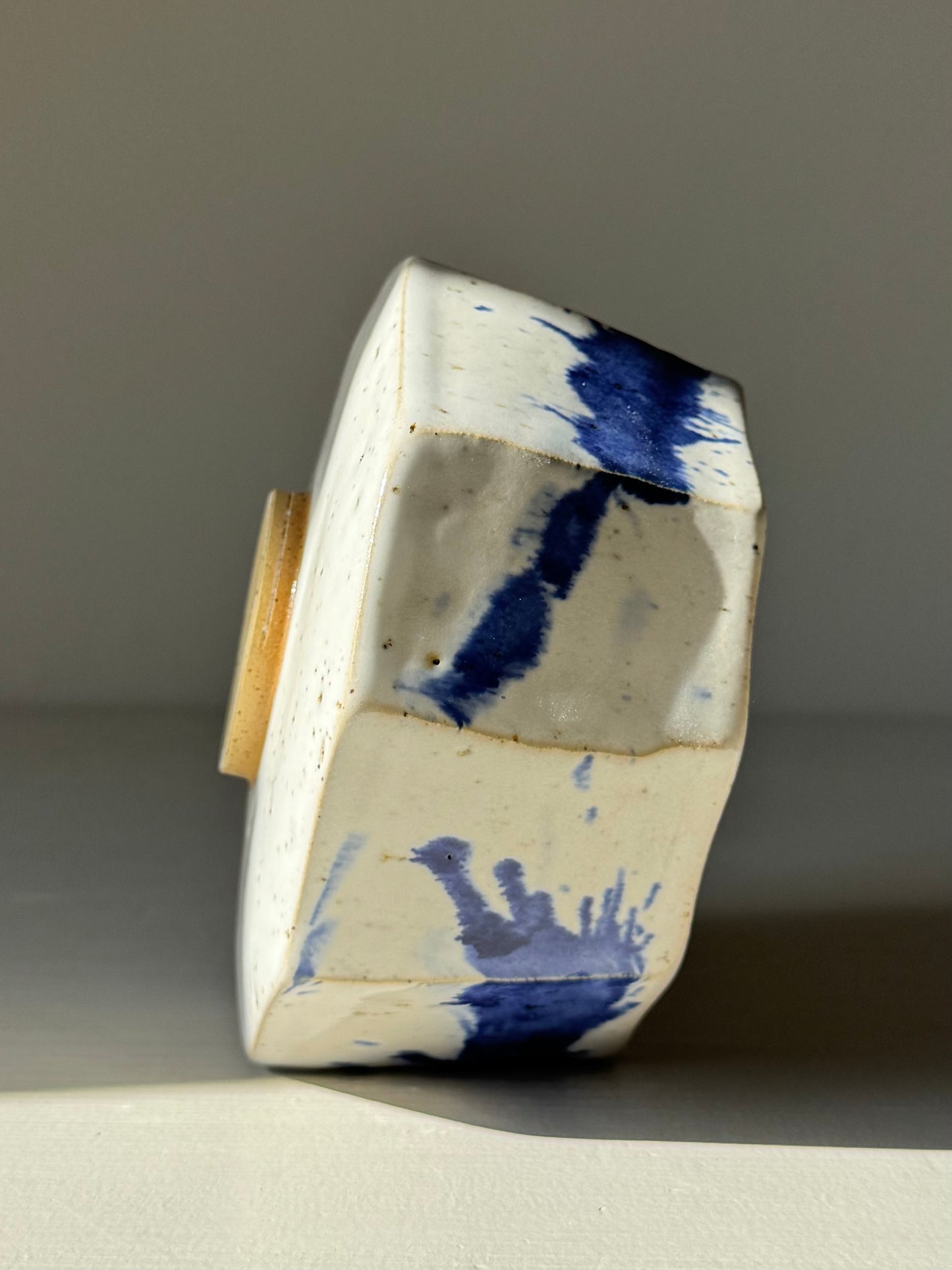 Faceted Matcha Bowl – Cobalt Blue & Glossy White Glaze #04