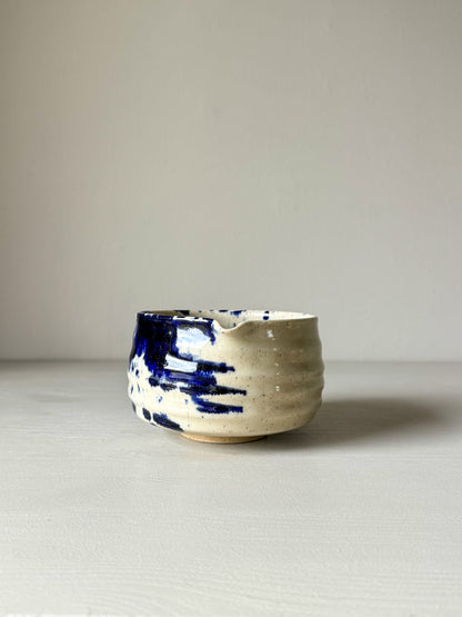 Matcha bowl with spout - Clear glaze & Cobalt blue 03