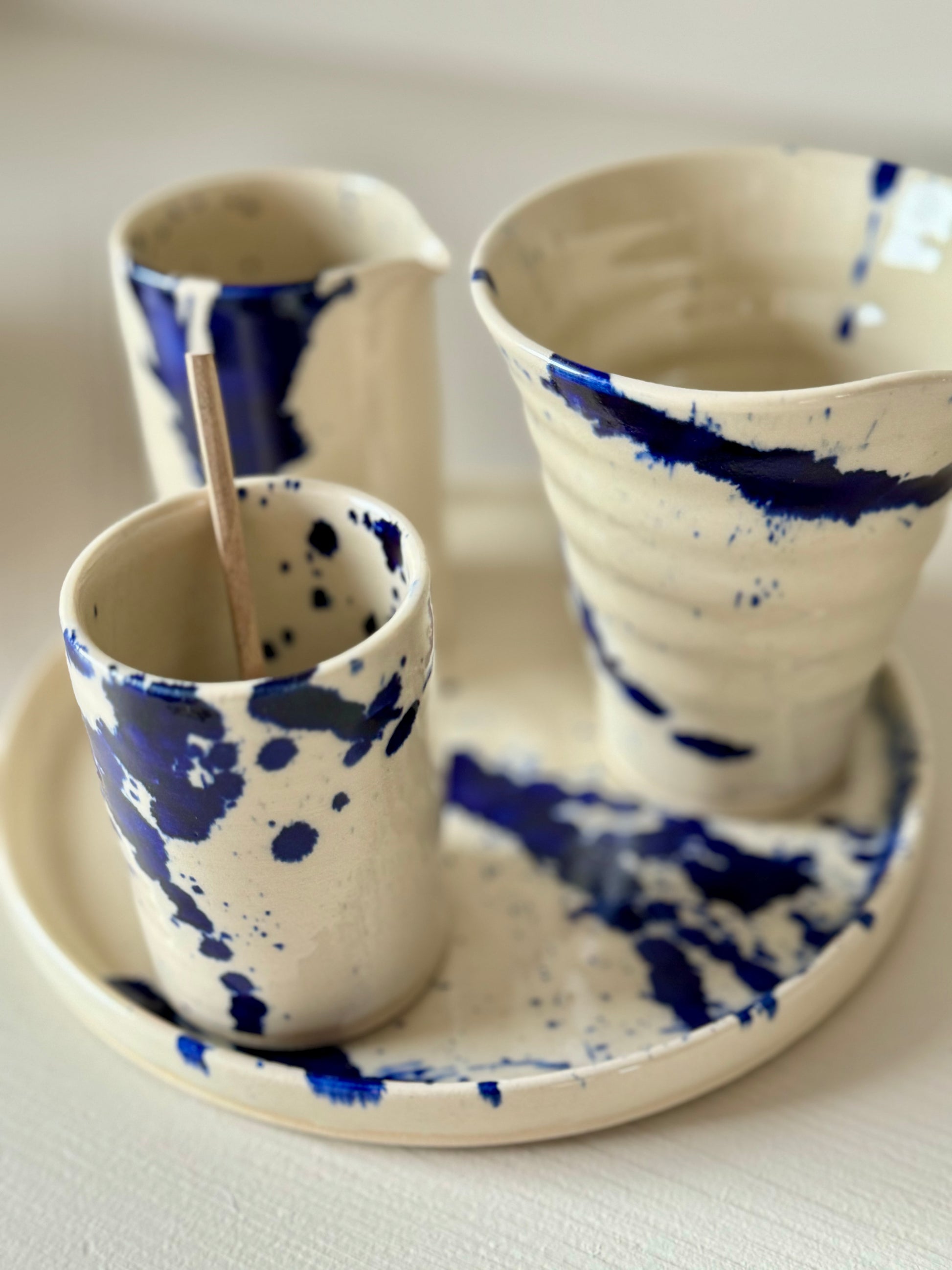 Handmade Ceramic Small Milk Jug - Clear glaze & Cobalt Blue