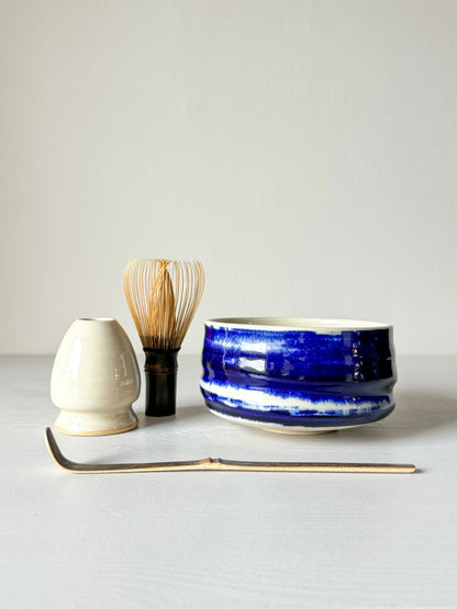 Matcha bowl  - Clear glaze & Cobalt blue