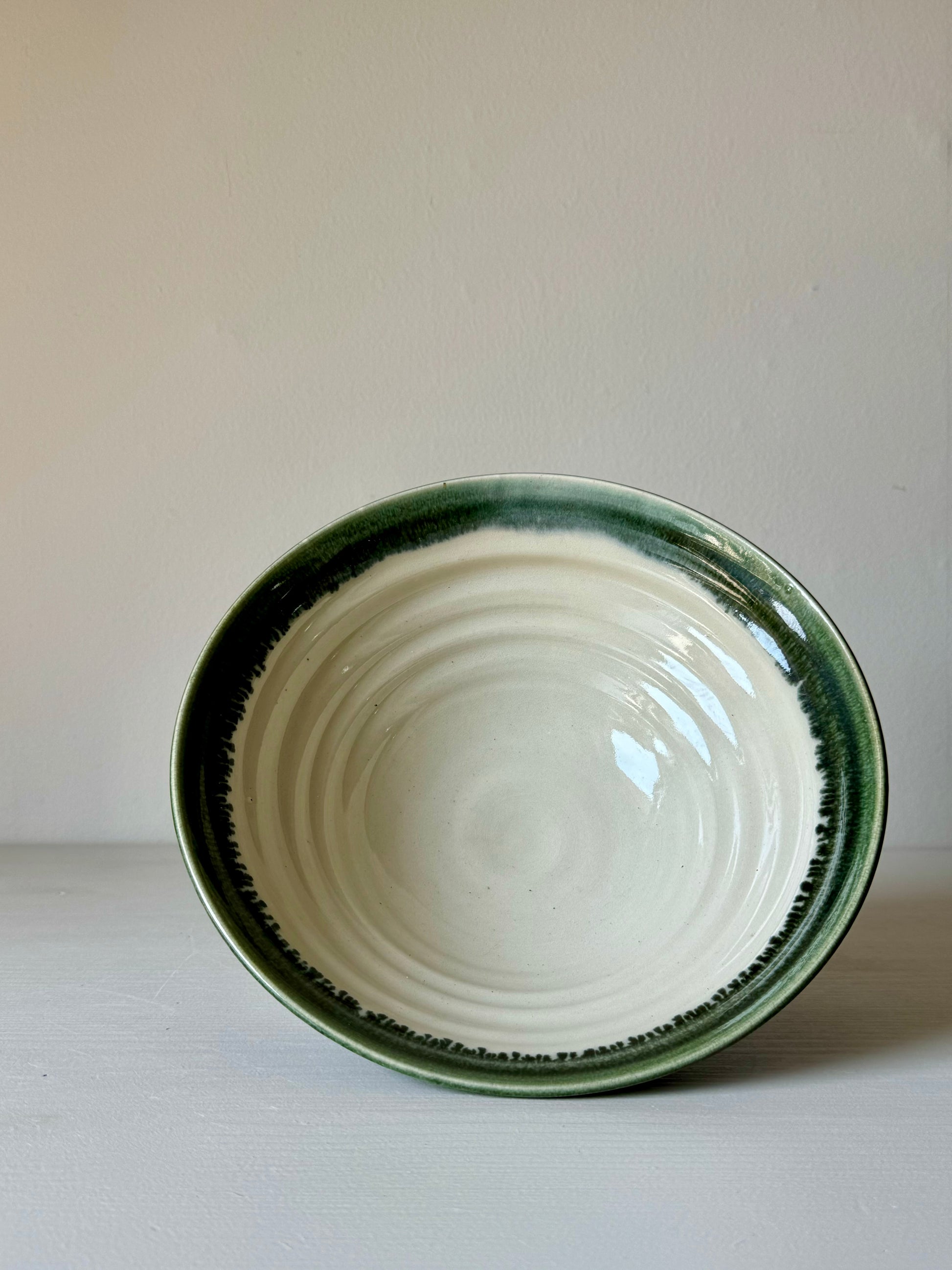 Handmade Matcha Medium Bowl - Clear glaze & Green Rim