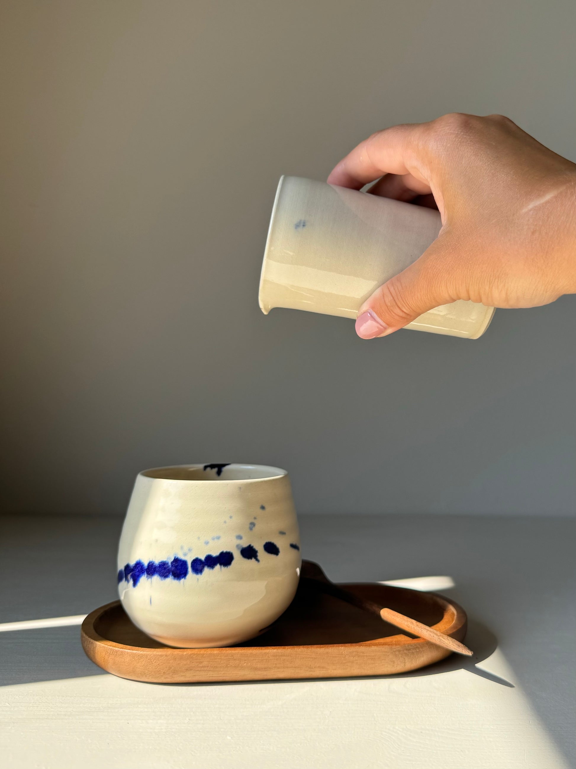 Handmade Ceramic Small Milk Jug - Clear glaze & Cobalt Blue