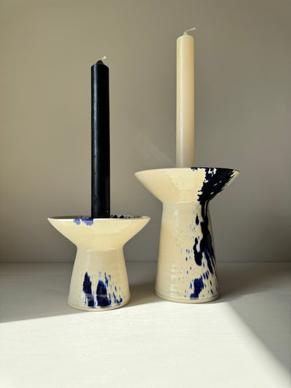 IKKAY Handmade Candlestick Holder - Large - Clear Glaze & Cobalt Blue