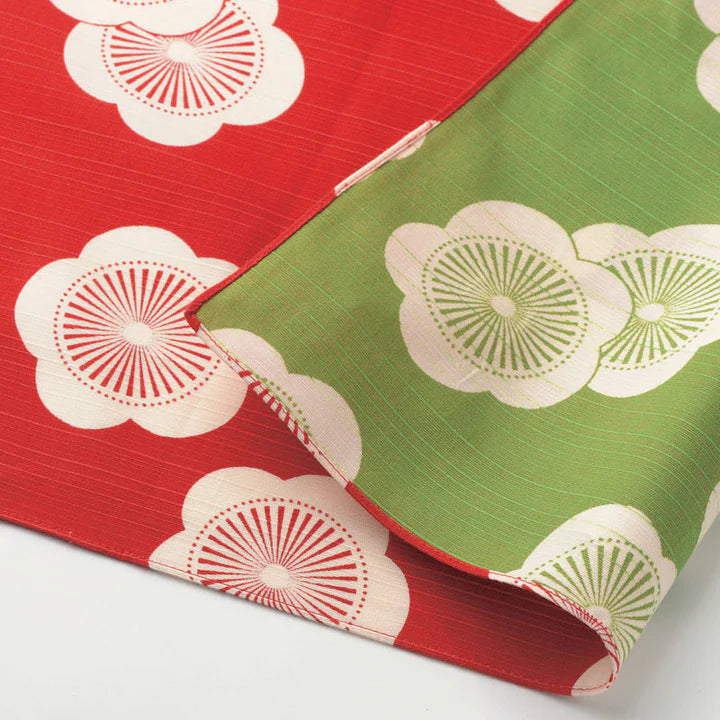 Small Furoshiki - 48 Isa monyo Reversible | Japanese Apricot Red/Green