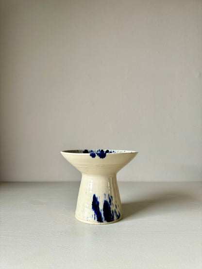 Candlestick Holder - Clear Glaze & Cobalt Blue