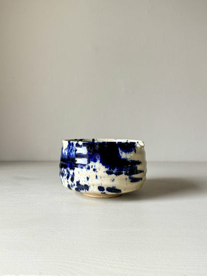 Matcha bowl with spout - Clear glaze & Cobalt blue 03