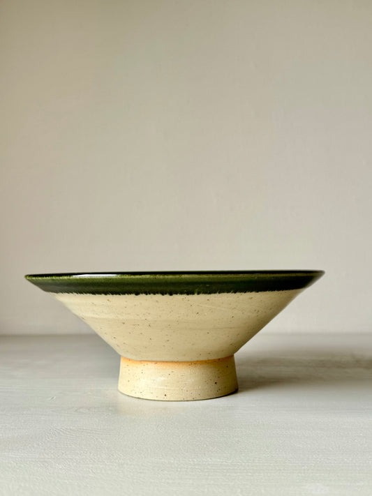 Medium Bowl - Clear glaze & Green Rim