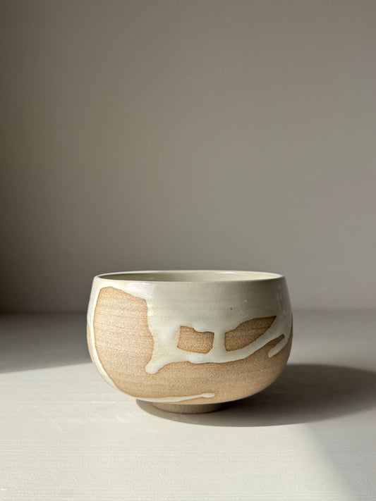 Handmade ceramic Matcha Bowl – Yuki Series #04 with toffee clay and white glaze, spotlighted for serene beauty and daily use.