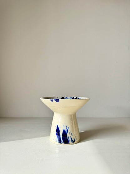 Candlestick Holder - Clear Glaze & Cobalt Blue