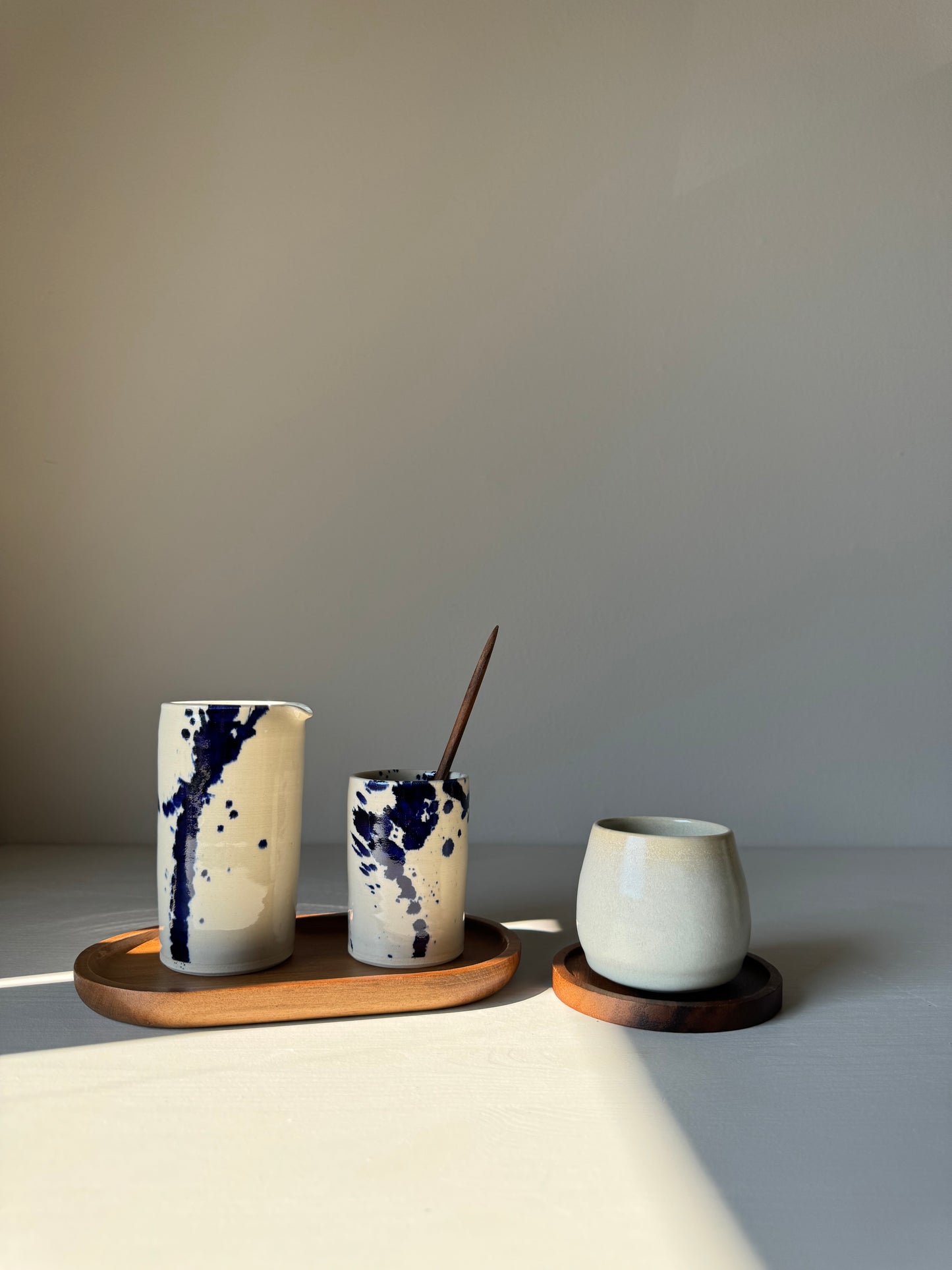 Handmade Small Milk Jug Clear glaze & Cobalt Blue