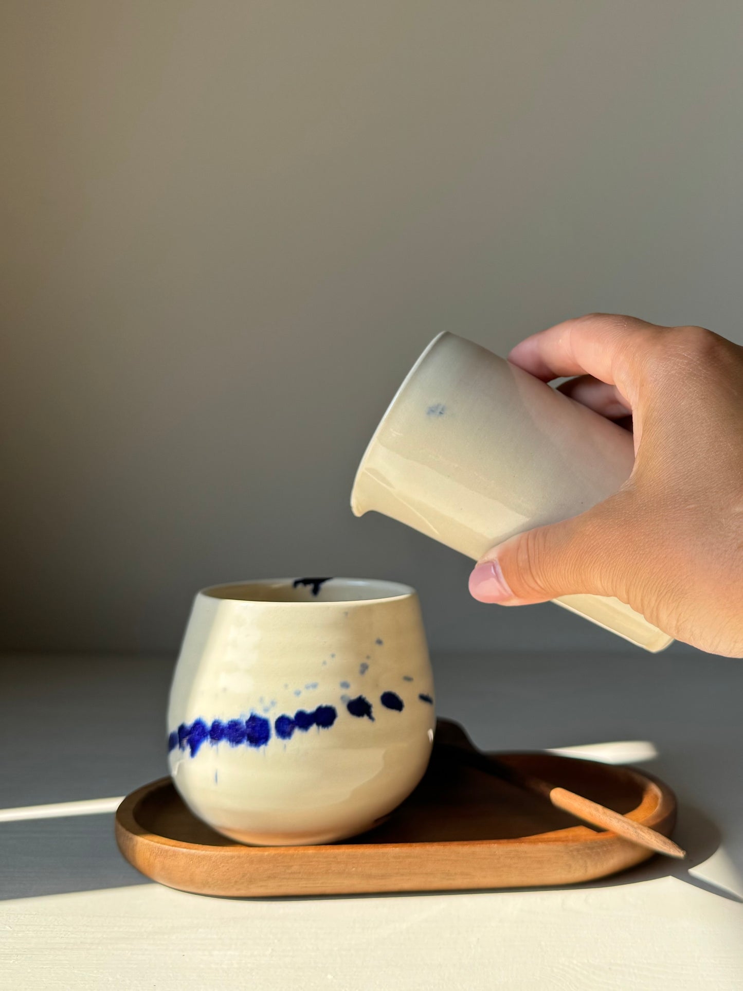 Small Milk Jug 04 - Clear glaze & Cobalt Blue