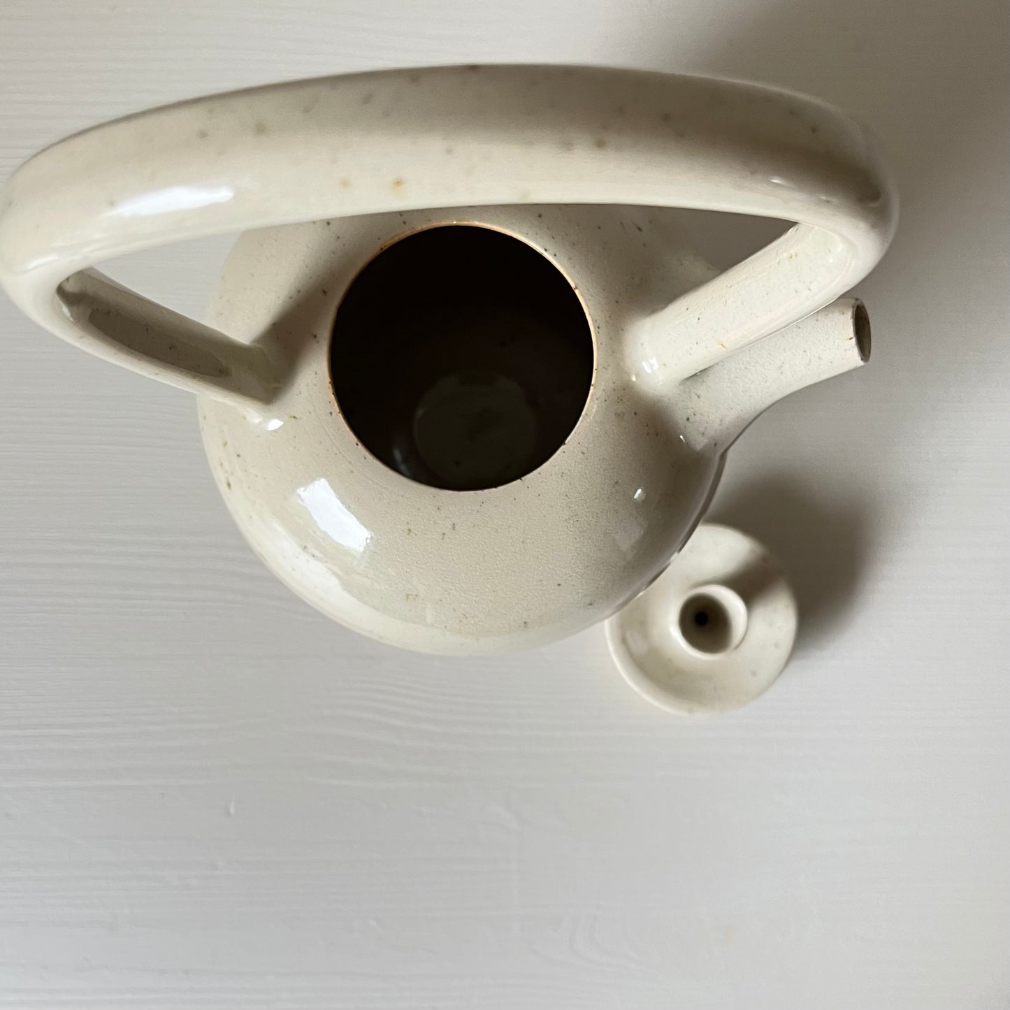 inside view of a large cream handmade ceramic teapot