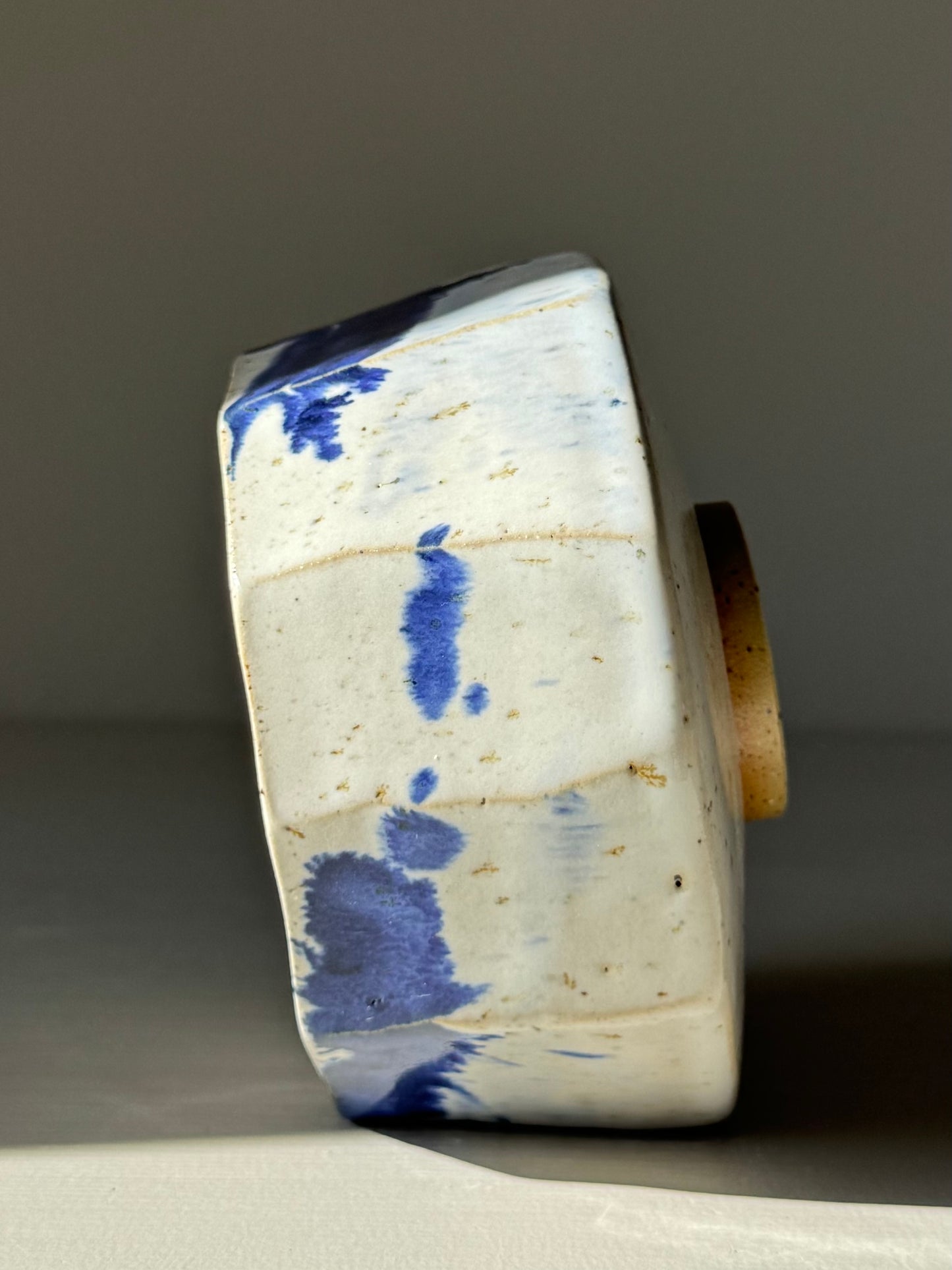 Faceted Matcha Bowl – Cobalt Blue & Glossy White Glaze #05