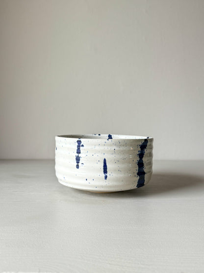 Matcha bowl -  Glossy White & Cobalt Blue