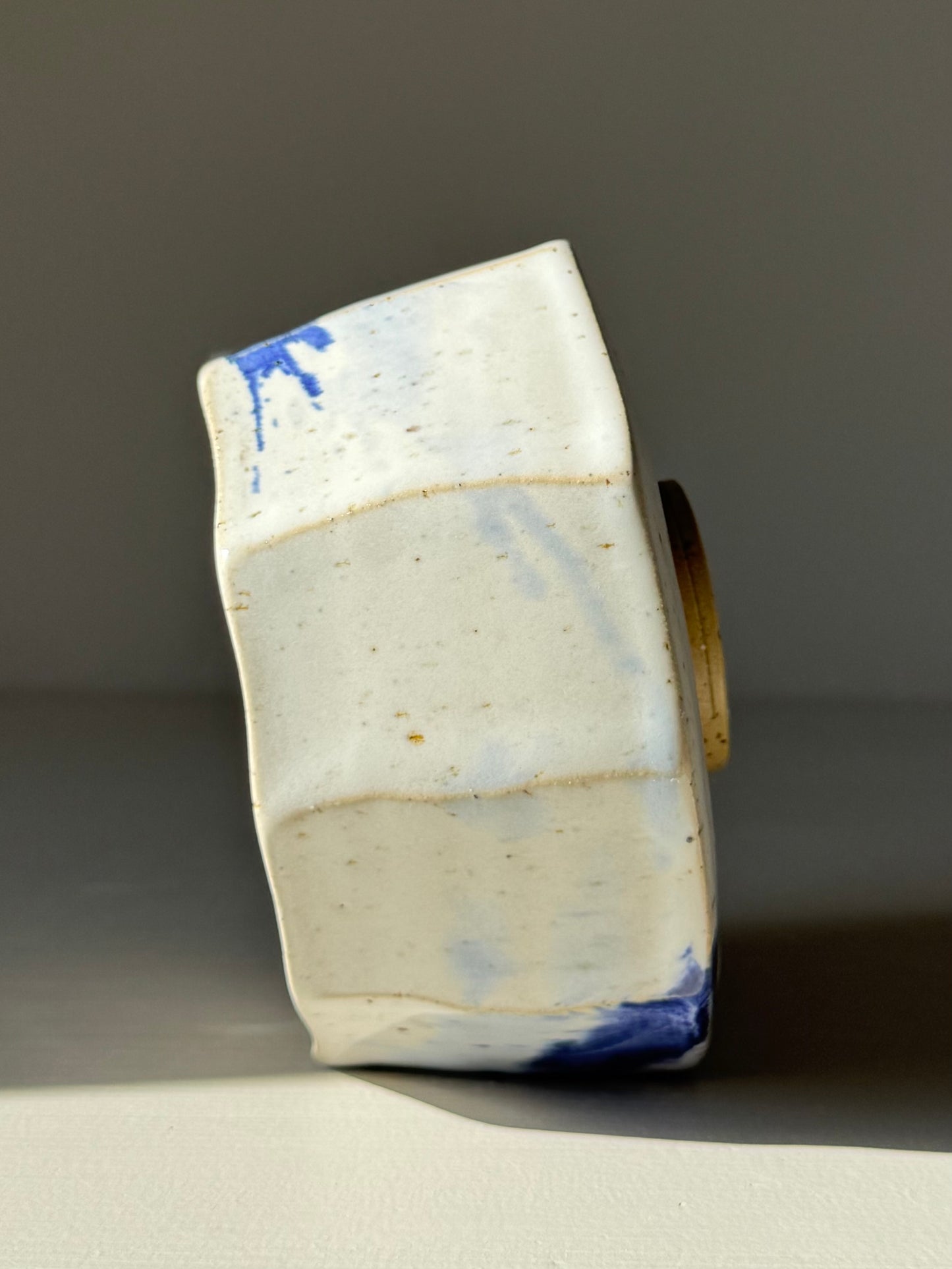 Faceted Matcha Bowl – Cobalt Blue & Glossy White Glaze #04