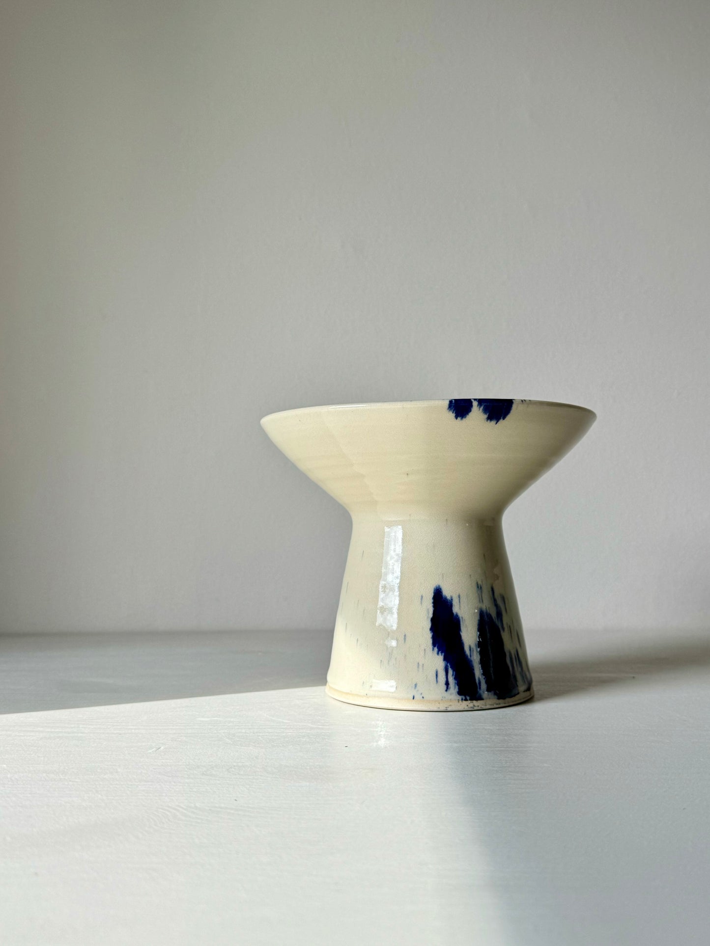 Candlestick Holder - Clear Glaze & Cobalt Blue