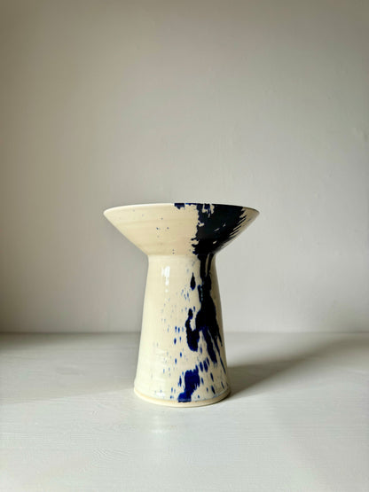 Candlestick Holder - Large - Clear Glaze & Cobalt Blue