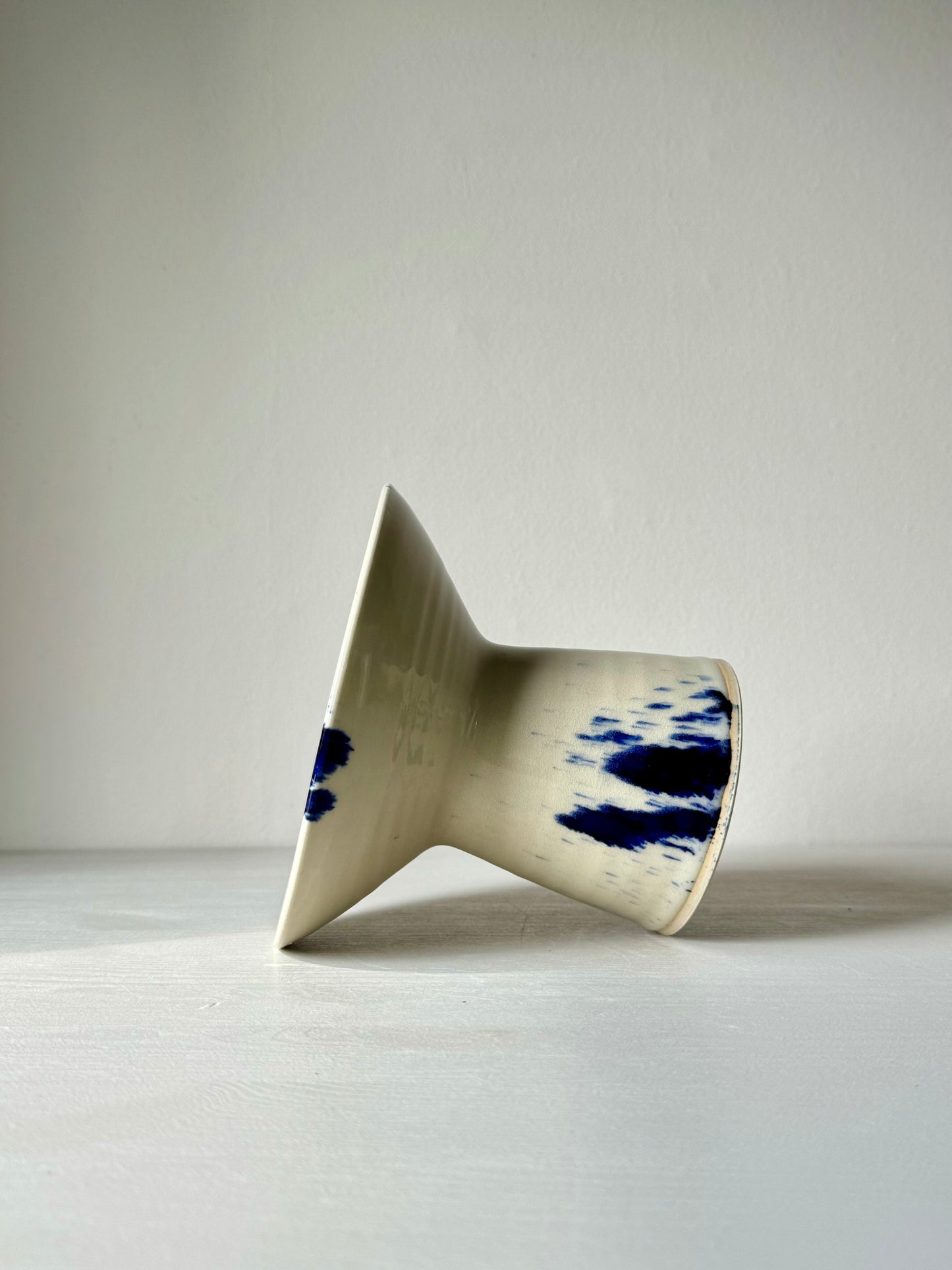 Candlestick Holder - Clear Glaze & Cobalt Blue