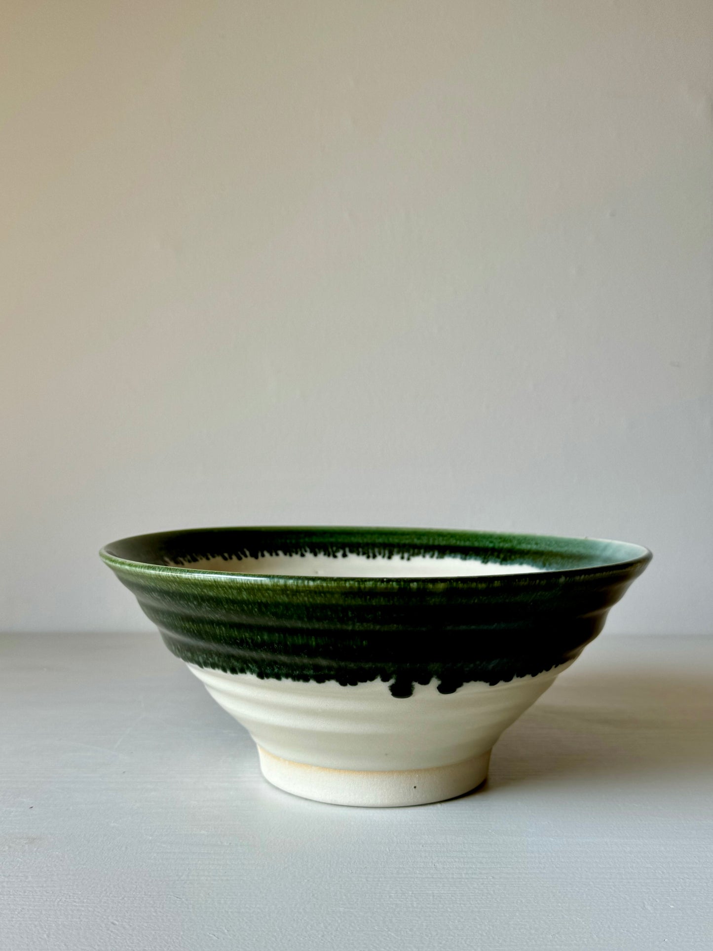 Medium Bowl - Clear glaze & Green Rim