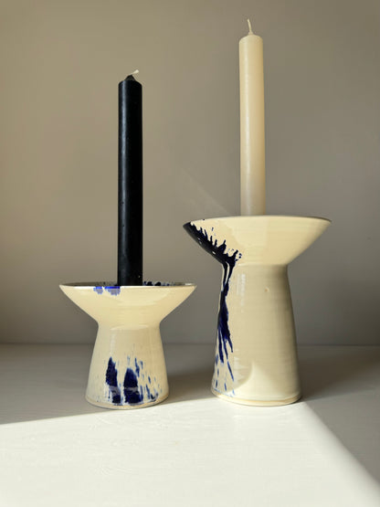 Handmade Candlestick Holders - Clear Glaze & Cobalt Blue