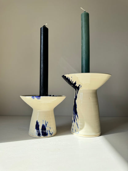 Handmade Candlestick Holder set - Clear Glaze & Cobalt Blue