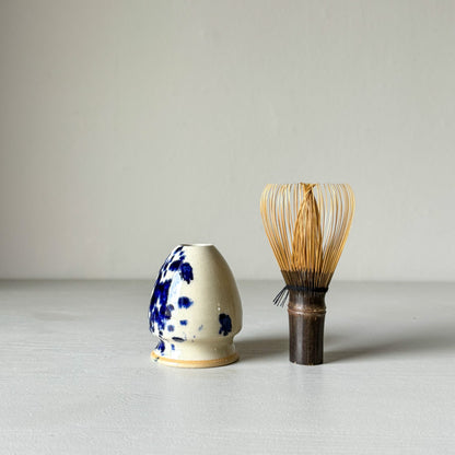 Matcha Whisk Holder - Clear Glaze & Cobalt Blue Splashes