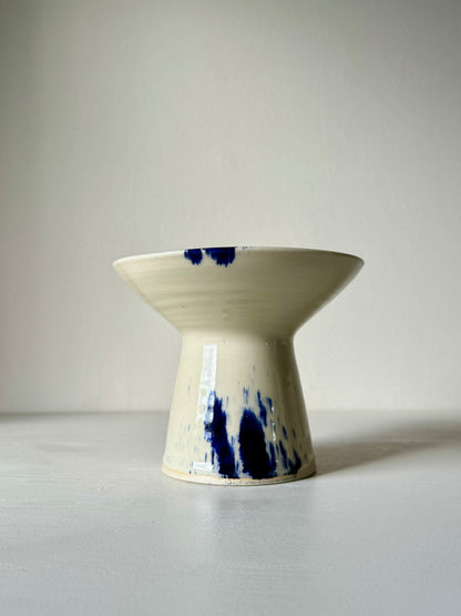 Candlestick Holder - Clear Glaze & Cobalt Blue